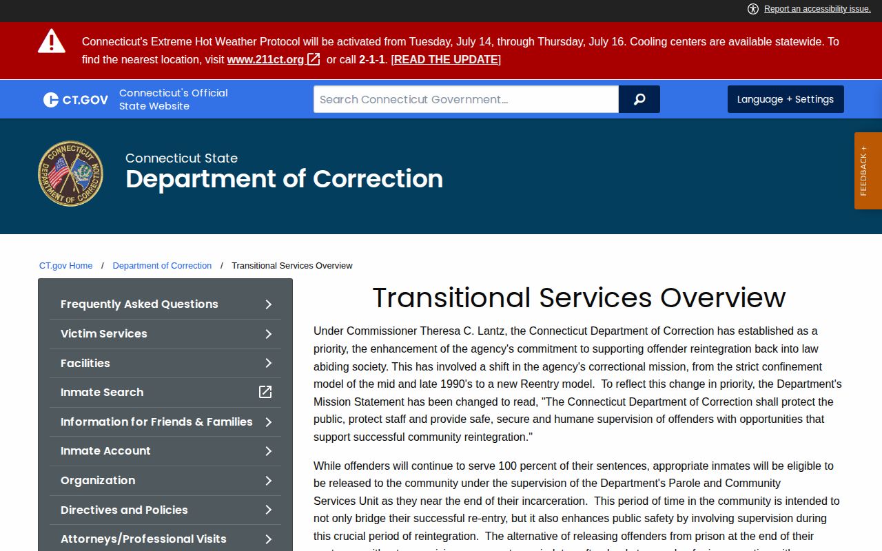 CT DOC planning source for Stamford projected release dates