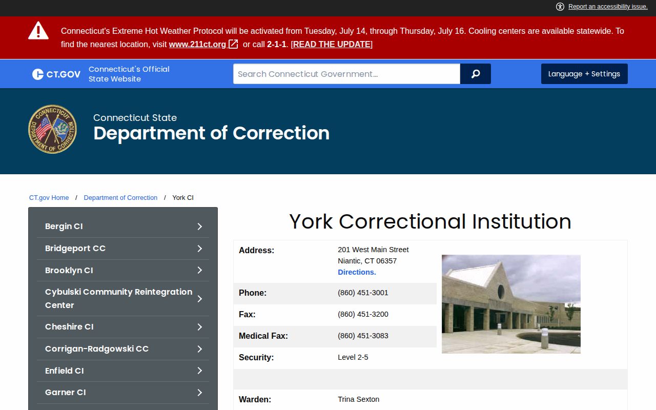 York Correctional Institution release and facility source